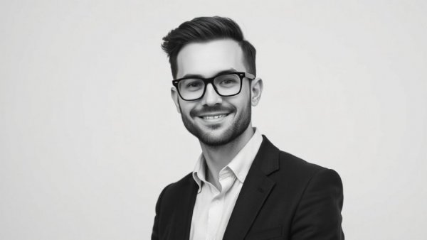 Confident professional man in glasses posing, strategic decision-making concept