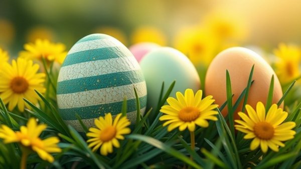 Easter activities Omaha: Colorful Easter eggs on grass.