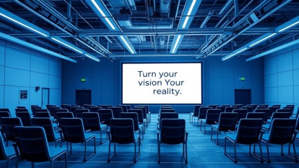 Modern conference room setup with digital screen at HR event.