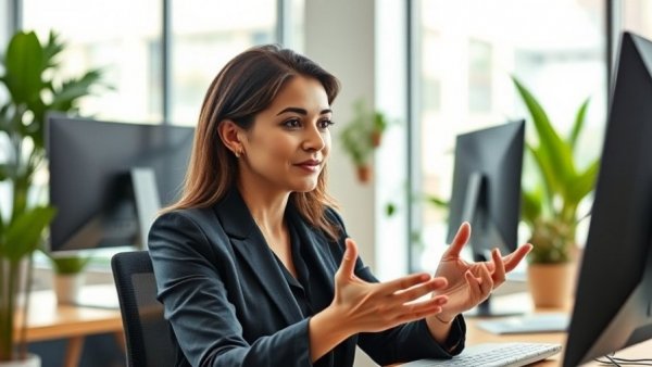 Businesswoman in video call discussing agentic AI investment strategy.
