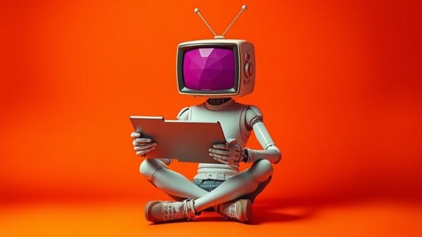 AI Chatbot with TV head prescribing drugs, surreal and vivid.