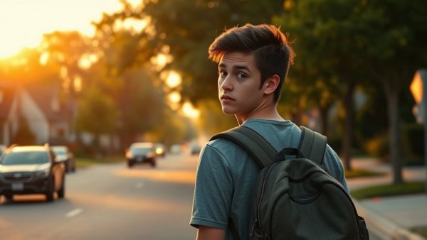 Teenage boy walking at sunset, representing teenage communication.