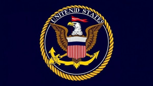 United States Navy emblem on dark blue; Navy submarine production contract.