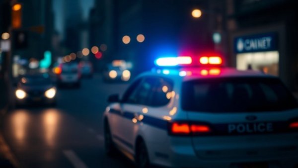 Blurry police lights in dark setting, I-94 shooting Chicago.