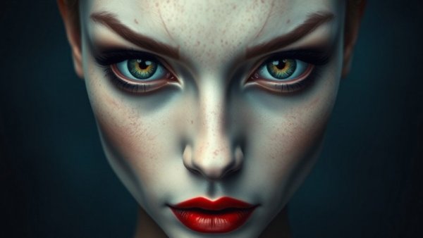 Abstract expression with eyes and lips in surreal art style, Chasing Daisies Leadership.