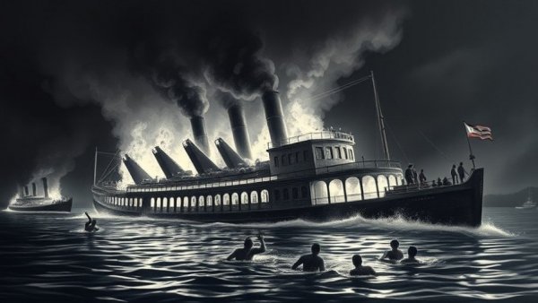 Historic illustration of the Sultana disaster at night