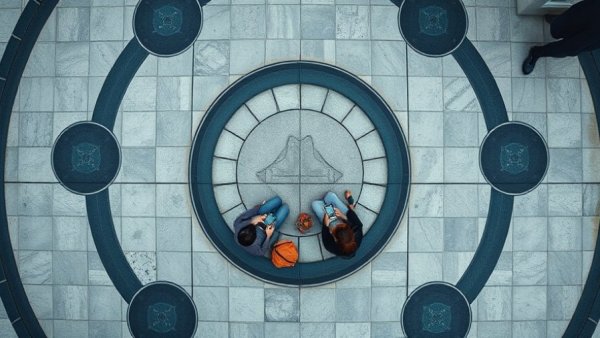 Aerial view showing people in geometric patterns for AI research concept.