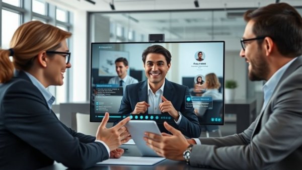 Video call with AI note-taking software interface, discussing legal implications.