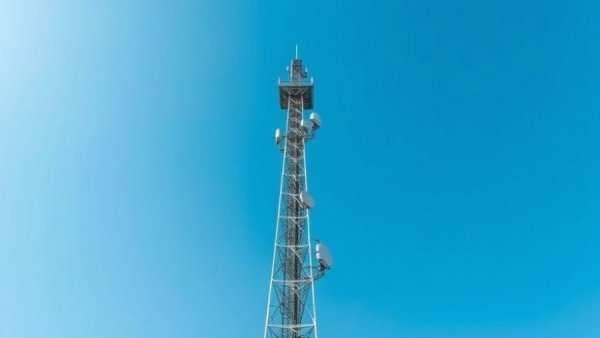 Broadband infrastructure funding: communication tower against blue sky.