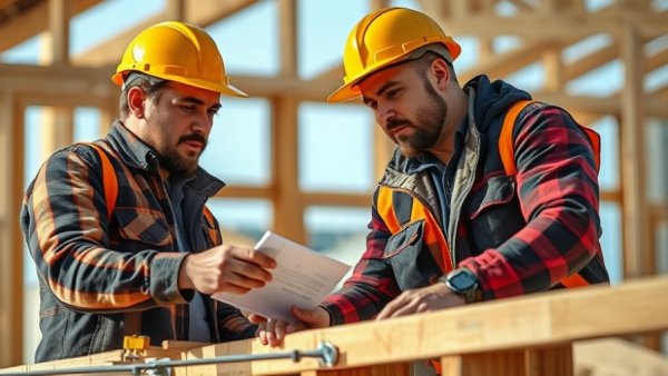 Construction workers engaged in task, highlighting clear feedback and employee engagement.