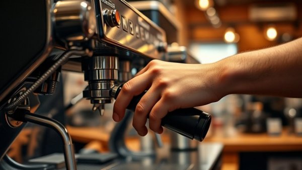 Close-up of barista using espresso machine in Omaha coffee shop.