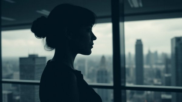 Silhouetted woman in an office representing AI workplace harassment risks.