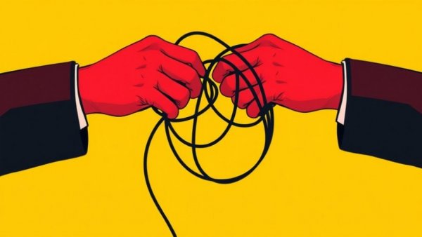 Abstract hands tied in thread symbolizing AI responsibility.