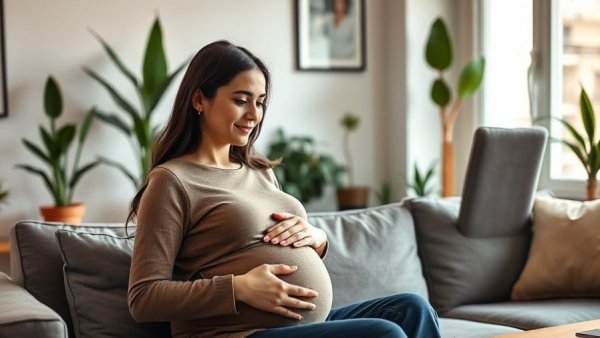 Pregnant woman in video call with digital doula on a tablet.