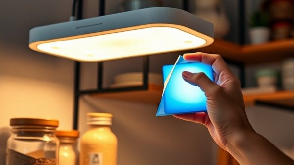 Smart lighting fixture in a kitchen setting illuminating jars.