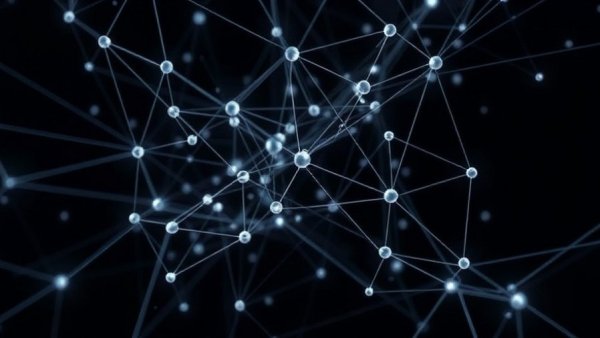 AI Compute Architectures network illustration with futuristic nodes and lines.