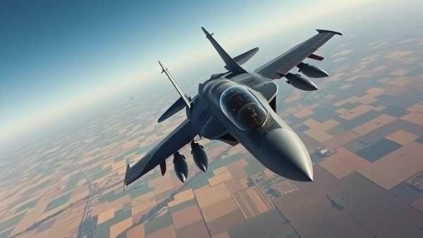 Fighter jet in action over farmland, Russian air force photo.