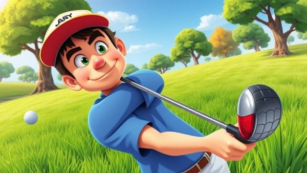 Colorful golfer in action with a vibrant landscape in Super Battle Golf Switch 2.