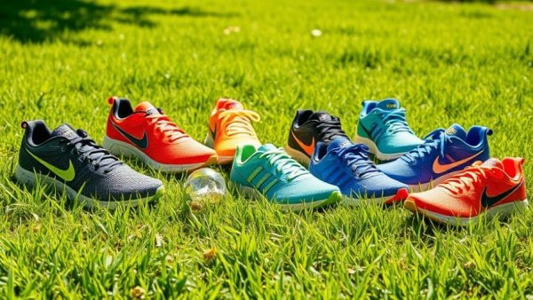 Best running shoes for beginners displayed on a sunny lawn.