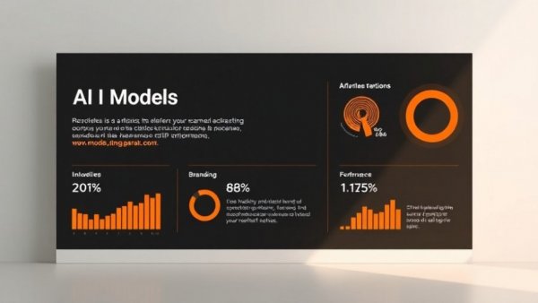 Sleek presentation of self-evolving AI model statistics and branding.