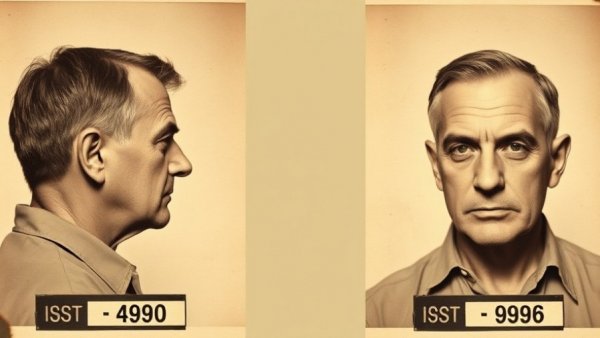 Vintage mugshot of a serious older man, 1940s style.