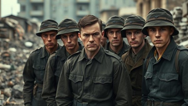 Band of Brothers 25th anniversary celebration featuring soldiers in WWII uniforms.