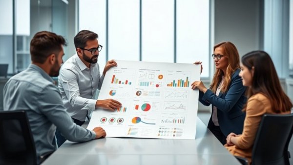 Office team discusses employee engagement strategies around a table.