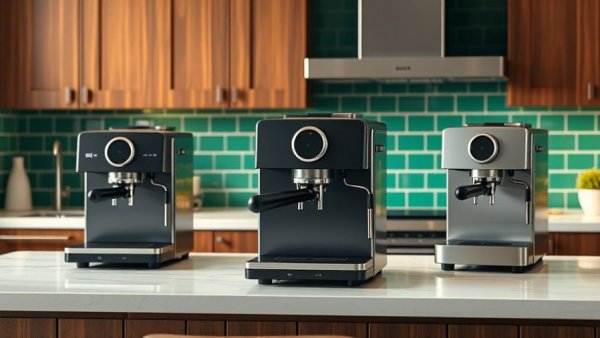 Automatic espresso machines on kitchen counter for iced coffee.