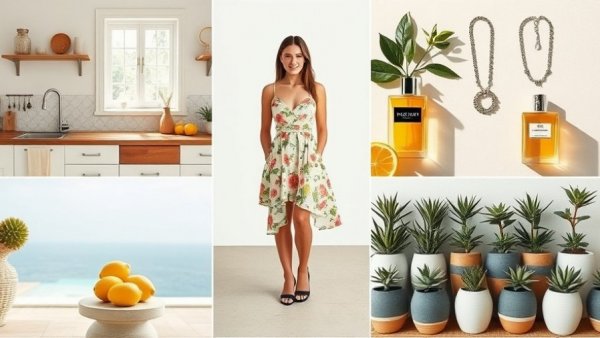 Family lifestyle collage featuring interior, fashion, jewelry, and decor elements.