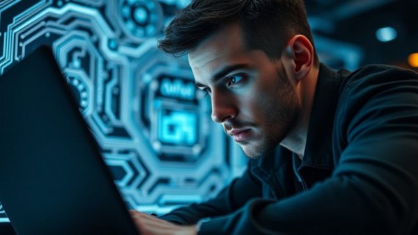 Person facing AI adoption challenge with digital interface overlay