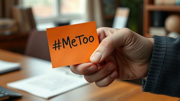 #MeToo movement resurgence note held by hand.