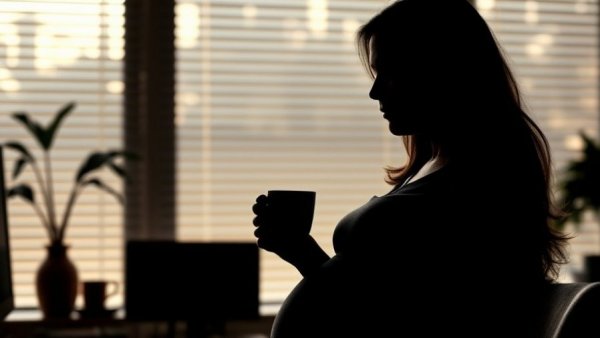 Silhouette of pregnant woman in office discussing pregnancy-related leave.