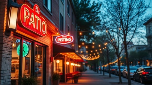 Charming patio with string lights, a top spot among best patios in Omaha.