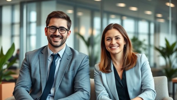 Two professionals in a modern office, AI-powered fintech platforms