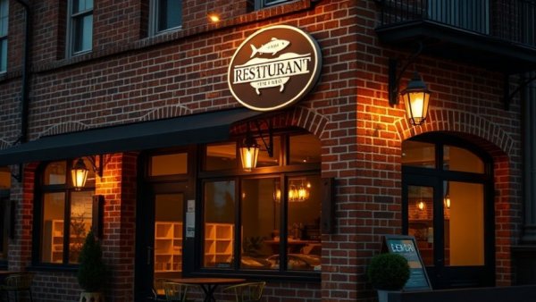 Elegant brick exterior of San Antonio restaurant at dusk.