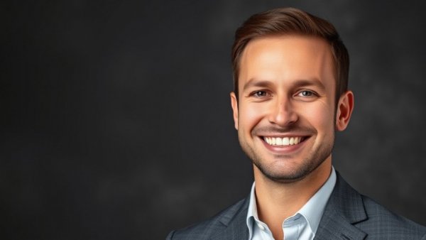 Confident professional man smiling in a suit, related to artificial intelligence news.