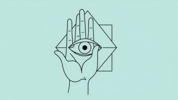 Minimalist abstract illustration of a hand and eye, AI design tools concept.