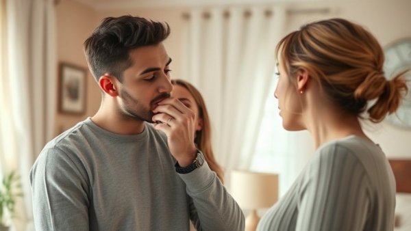 Surprised woman and young man sharing secrets, military dating advice.