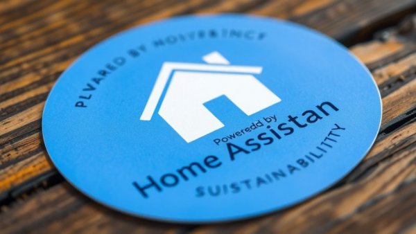 Home Assistant logo sticker for open-source smart home system on wood.