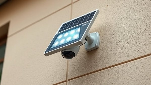 Reolink Solar Floodlight Cam close-up with bright LEDs on.