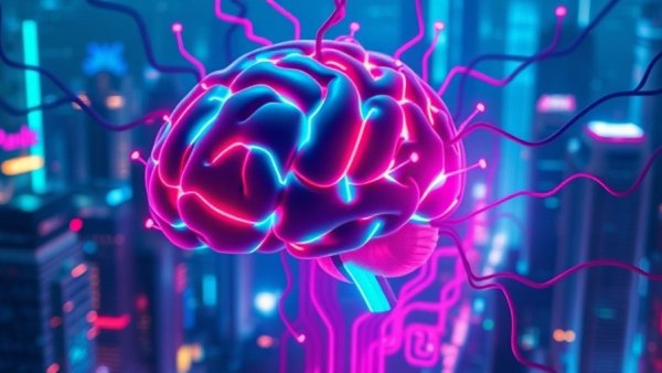 AI coding models visualized as a vibrant neon brain.