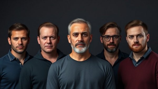 Group of men posing with serious expressions at San Antonio festival.