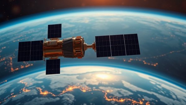 Satellite orbiting Earth in sunlight, Starlink Australia satellite market.