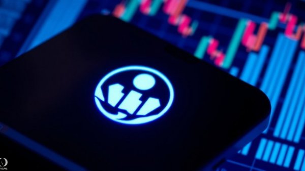 Corporate strategies visualized with logo and stock graph.