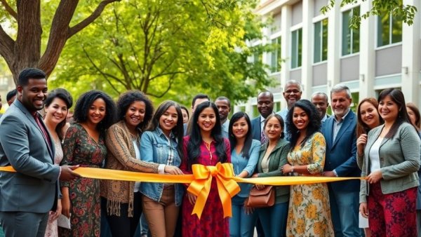 Joyful group celebrating the high-speed fiber internet launch in Pineville.