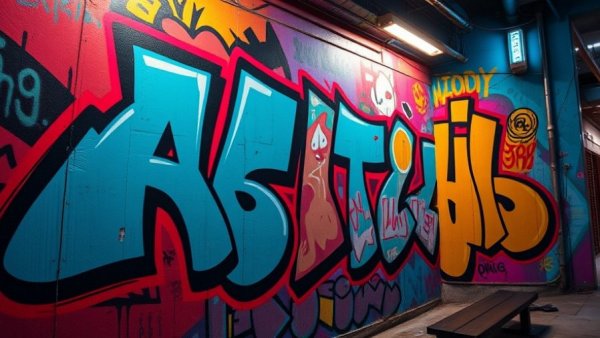Colorful abstract graffiti artwork inspired by 90s hip-hop.