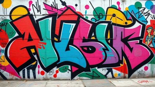 Vibrant abstract graffiti art with colorful shapes and dynamic lines