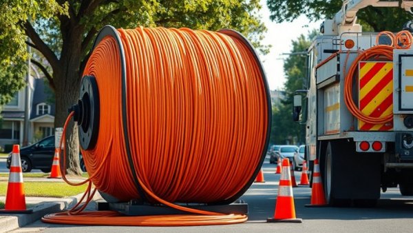 Truck with cable for broadband infrastructure funding project.