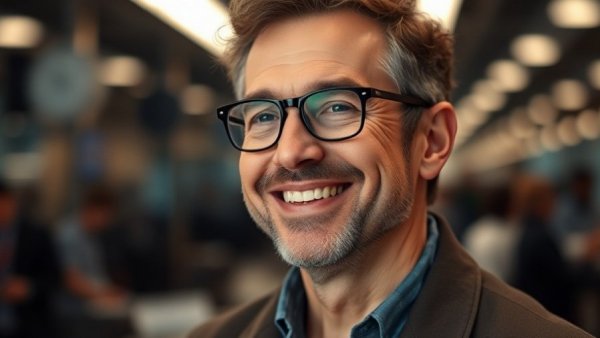 Confident leader smiling, embodying leadership during change