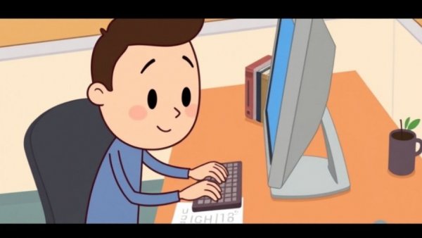 Illustration of an employee engaged in work, highlighting benefits